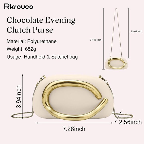 Brand New PU Women's Evening Clutch White Chocolate Crossbody Bag - Picture 3 of 8